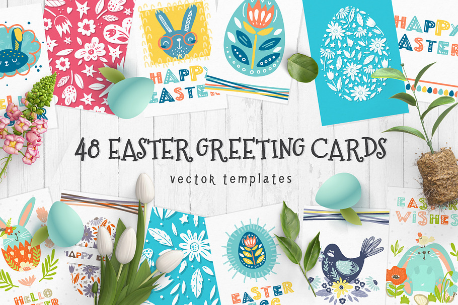 48 Easter greeting cards in Postcard Templates - product preview 8