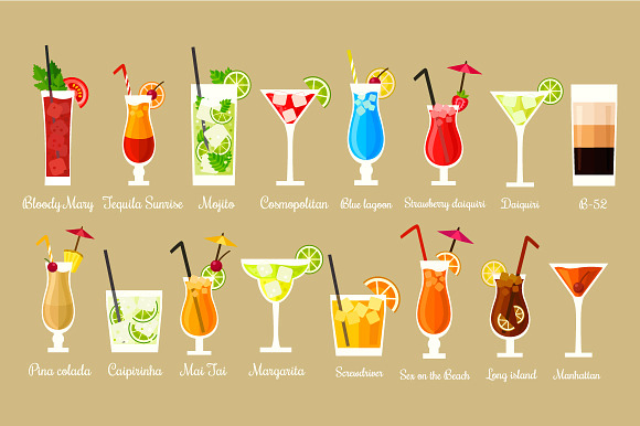 16 popular cocktail recipes in Illustrations - product preview 1