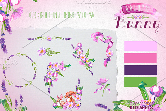 Bunny watercolor clip art spring in Illustrations - product preview 2