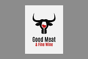 Meat and wine logo. Wine glass.
