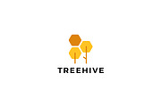 tree hive honey hexagon logo vector