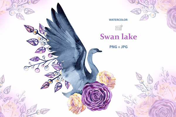 Watercolor swan cliparts
