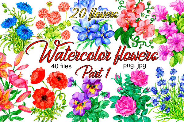 Set of watercolor flowers part 1