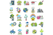 ECO garden icons set, cartoon style