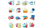 Tea day icons set, cartoon style