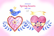 Watercolor spring hearts