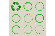 Recycled symbol arrows icon set.