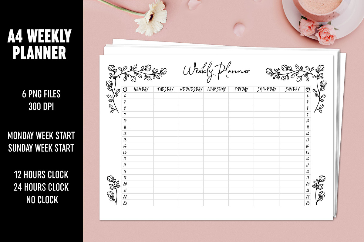 Weekly Planner Floral A4 Minimal in Stationery Templates - product preview 8