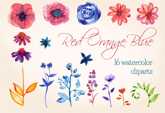 Red Orange Blue - 16 cliparts set in Illustrations - product preview 4