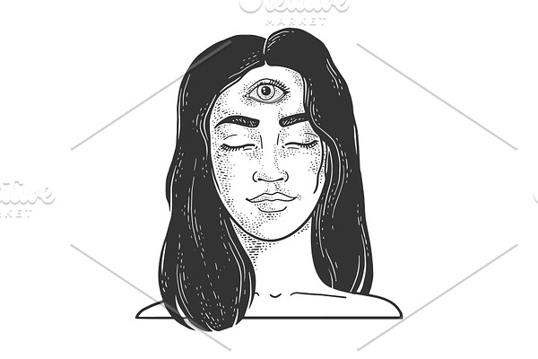 Woman with three eyes sketch vector