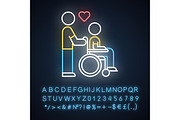 Disabled people help neon light icon
