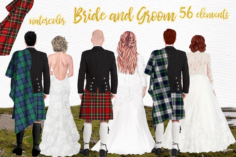Wedding clipart,Men in kilts clipart in Illustrations - product preview 8