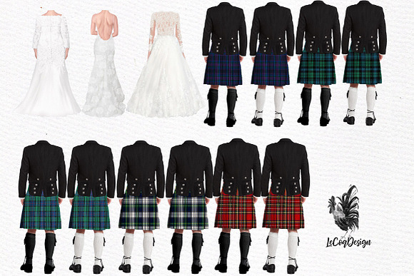 Wedding clipart,Men in kilts clipart in Illustrations - product preview 1
