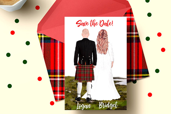 Wedding clipart,Men in kilts clipart in Illustrations - product preview 4