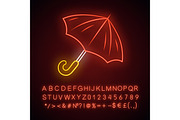 Opened umbrella neon light icon