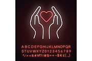Hands with heart neon light icon