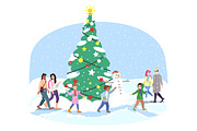 City Christmas tree illustration