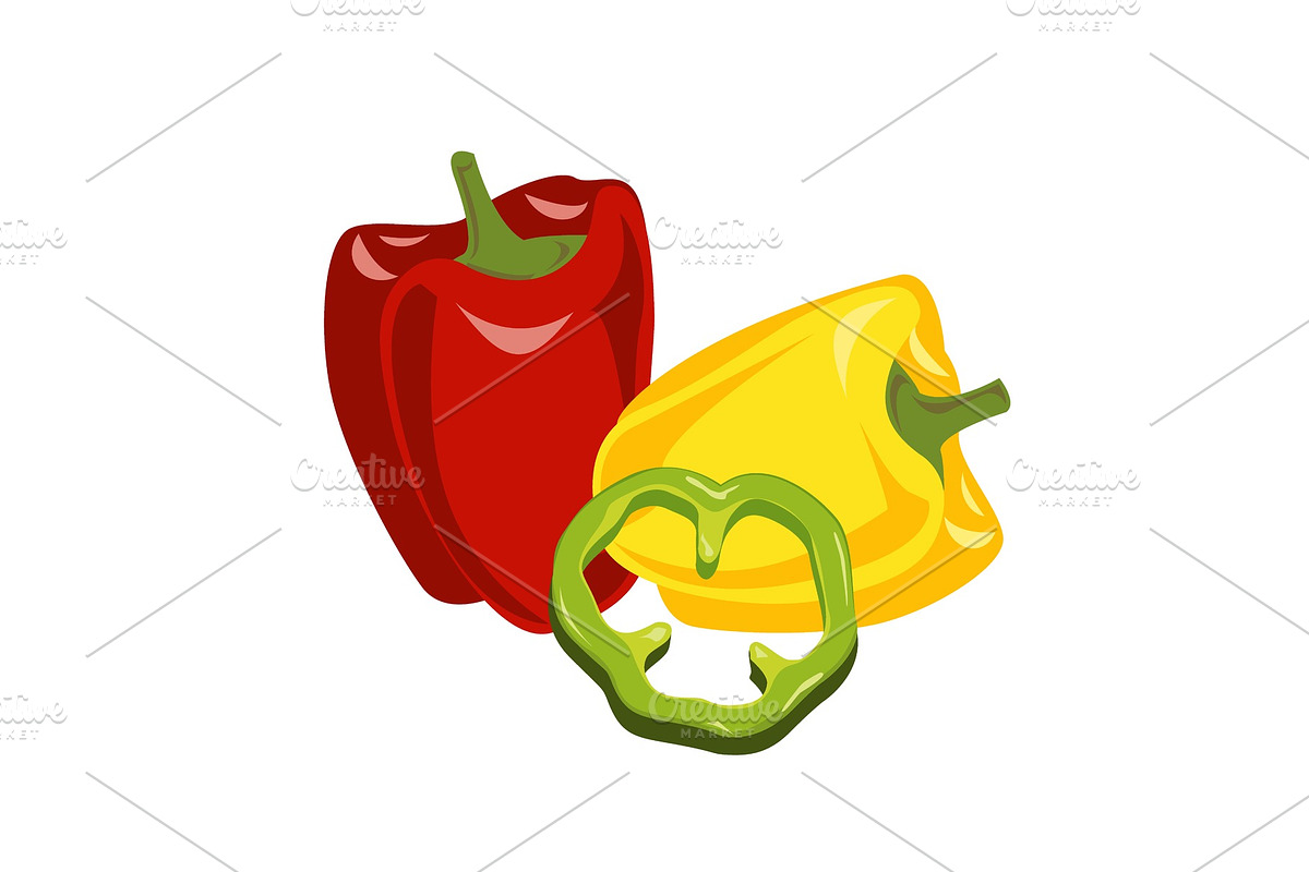 Yellow, red, and gree bell pepper in Illustrations - product preview 8
