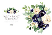 Navy and Ivory with Greenery Flowers