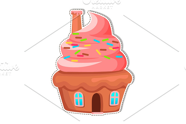 Cupcake House with Chimney On Creamy