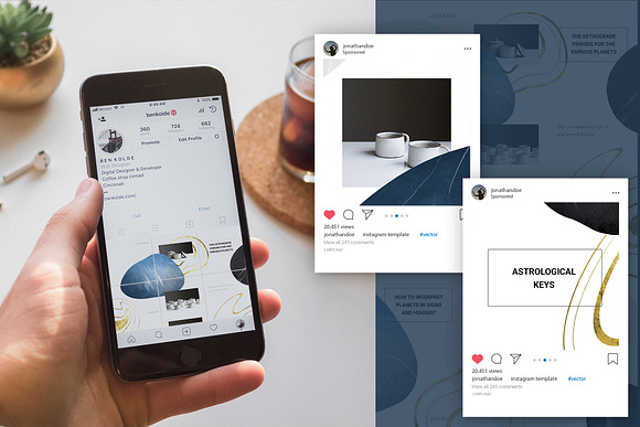 Blue abstract Instagram Puzzle Grid in Instagram Templates - product preview 5