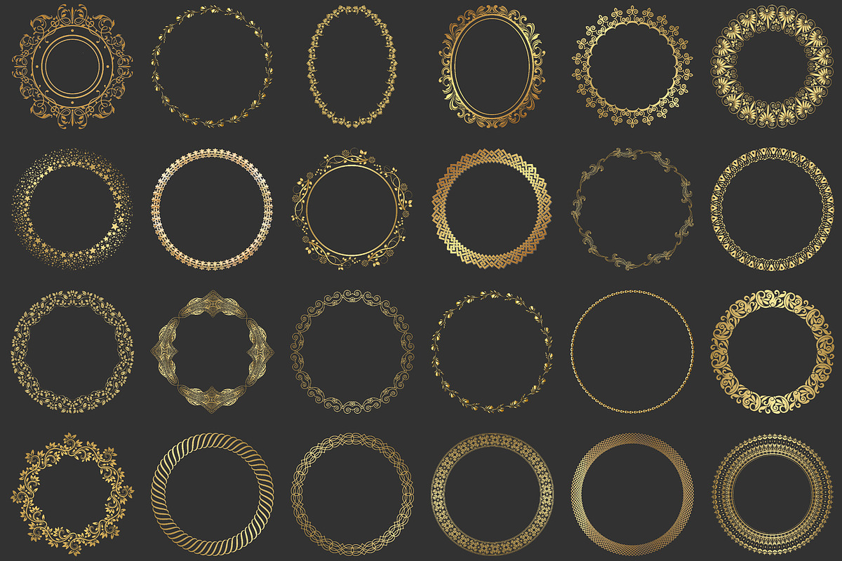 45 Golden Rounded Frames Clipart in Objects - product preview 8