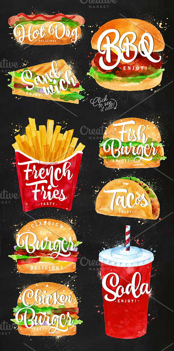 Fast Food Watercolor in Illustrations - product preview 2