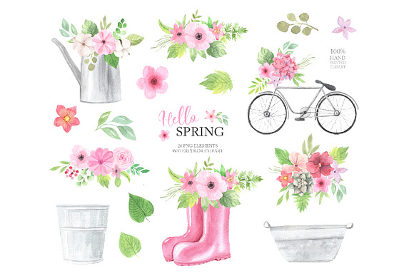 Watercolor Spring Floral Collection in Graphics - product preview 1