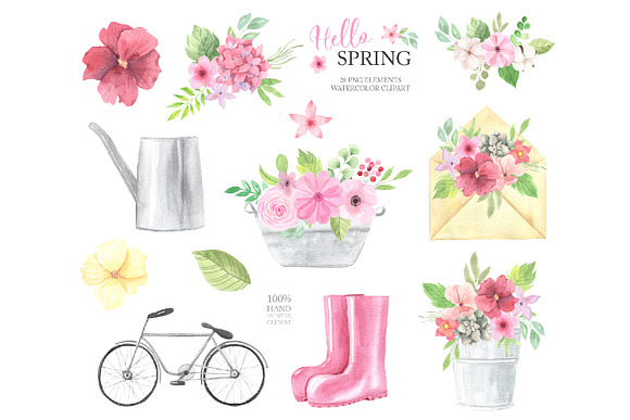 Watercolor Spring Floral Collection in Graphics - product preview 2