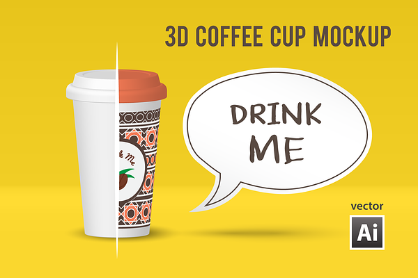 Vector 3D Coffee Cup Mockup for Ai