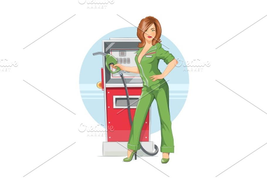 Beautiful girl on gas pump station in Illustrations - product preview 8