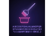 Hair coloring tools neon light icon
