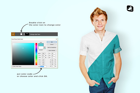 Male Y-neck Shirt Mockup in Product Mockups - product preview 1