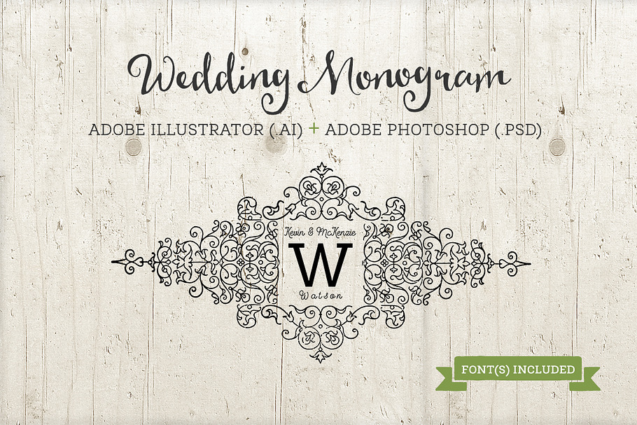 Wedding Monogram Template AI & PSD