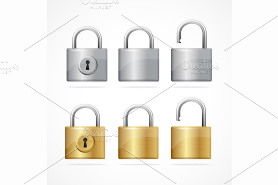 Locked and Unlocked Padlock Set. in Objects - product preview 8