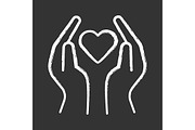 Hands with heart chalk icon