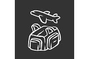 Flight, travelling bag chalk icon