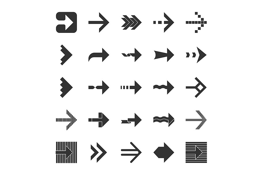 Arrow types glyph icons set