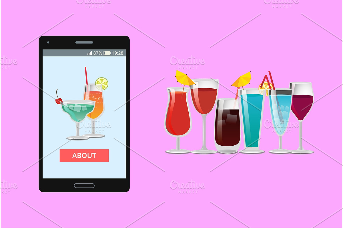 Cocktails Mobile Application Vector in Objects - product preview 8