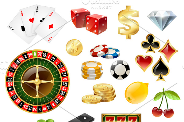 Casino equipment icons set