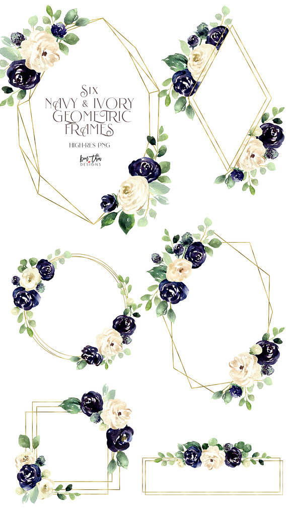 Navy and Ivory with Greenery Flowers in Illustrations - product preview 4