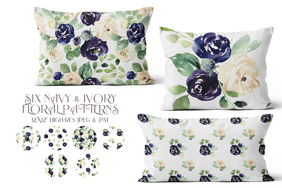 Navy and Ivory with Greenery Flowers in Illustrations - product preview 6