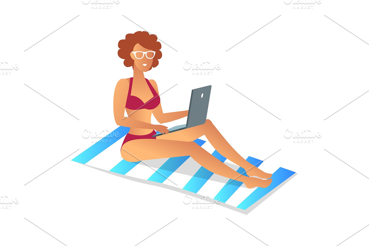 Beautiful Lady on Rest Color Vector in Illustrations - product preview 8