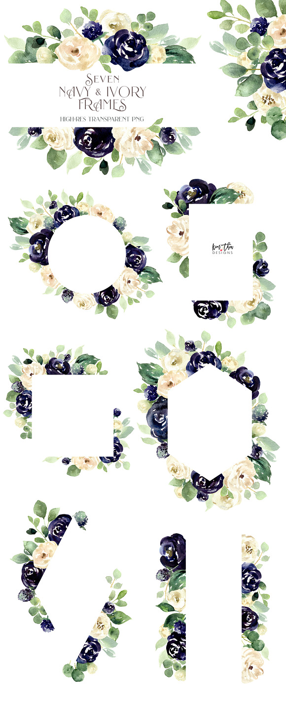 Navy and Ivory with Greenery Flowers in Illustrations - product preview 7