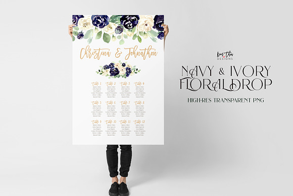 Navy and Ivory with Greenery Flowers in Illustrations - product preview 8