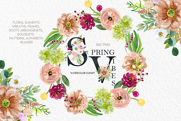 50%off Spring Vibes. Watercolor in Illustrations - product preview 3