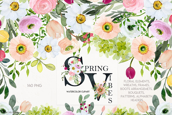50%off Spring Vibes. Watercolor in Illustrations - product preview 4