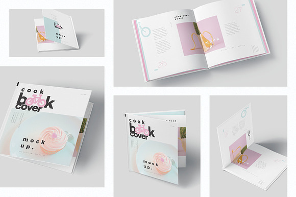 Square Hardcover Book Cover Mockups in Branding Mockups - product preview 1