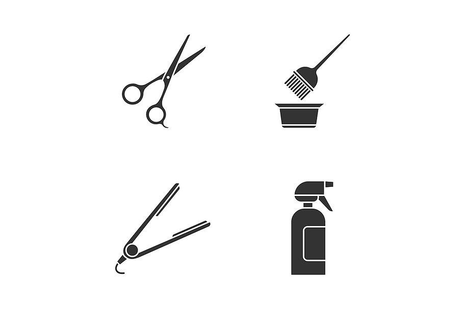 Hairdress glyph icons set