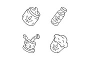 Weed products linear icons set